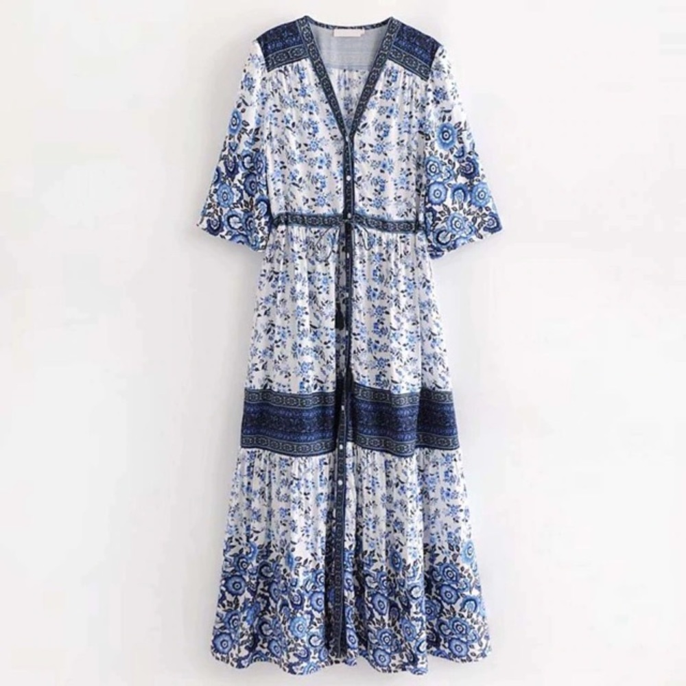 Boho Maxi Gown DRESS Rosewood Floral Elle Red Blue - Picture 6 of 6